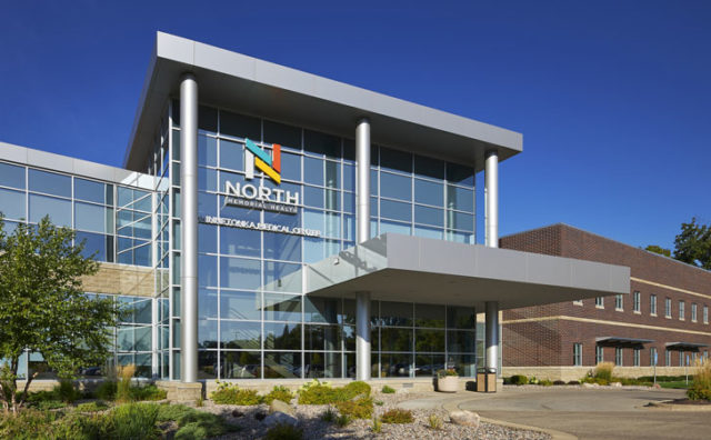 North Memorial Health entrance with digital signage for hospitals
